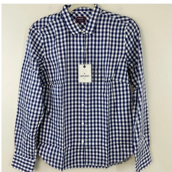 UNTUCKit Tops - New Untuckit Belleza Shirt Womens Size 2 Gingham Plaid Long Sleeve 100% Cotton